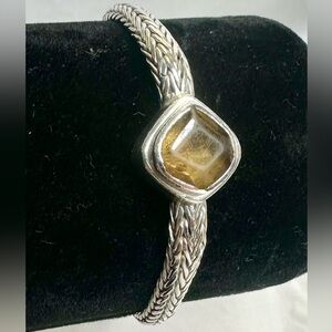 LORI BONN Vintage Sterling Silver Smoky Quartz Byzantine Woven Bracelet; 7”
